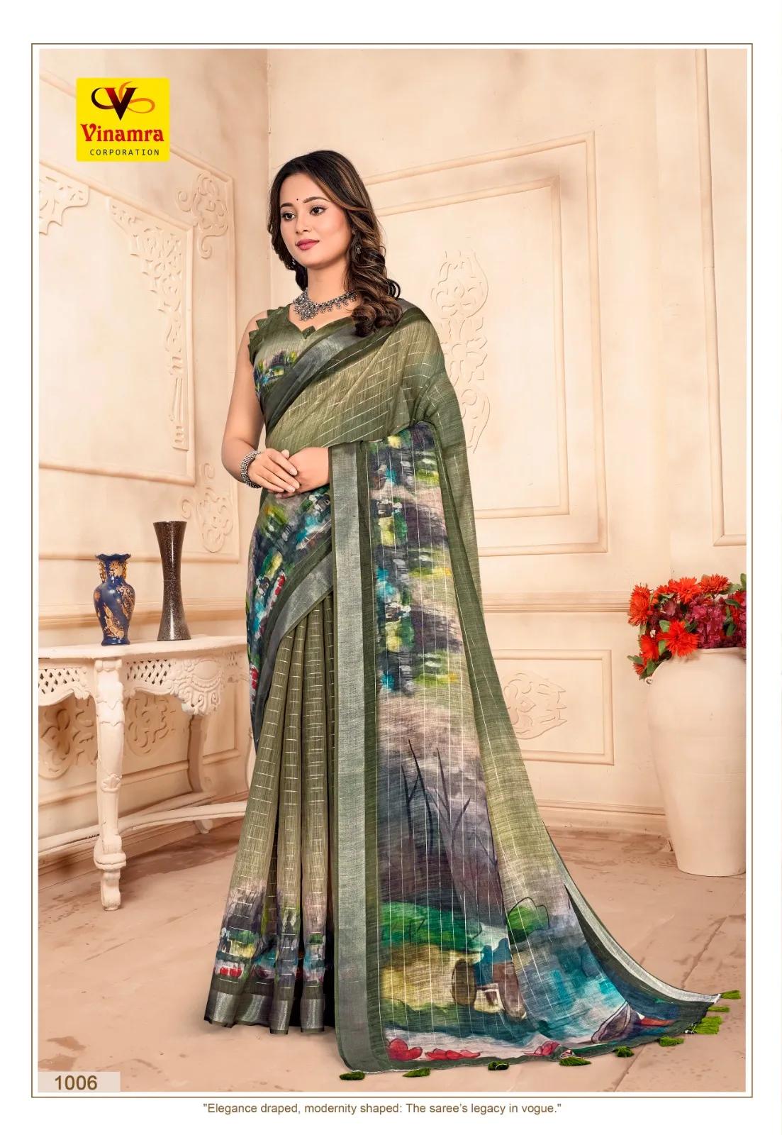 Premium Linen Silver Zari Saree with Elegant Weave - Image 2 in Surat