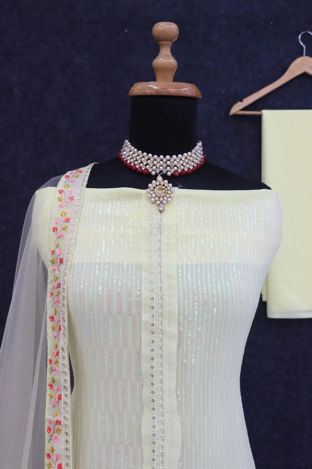 Silk Semi-Stitched Wedding Dress Material with Embroidery - Image 7 in Surat
