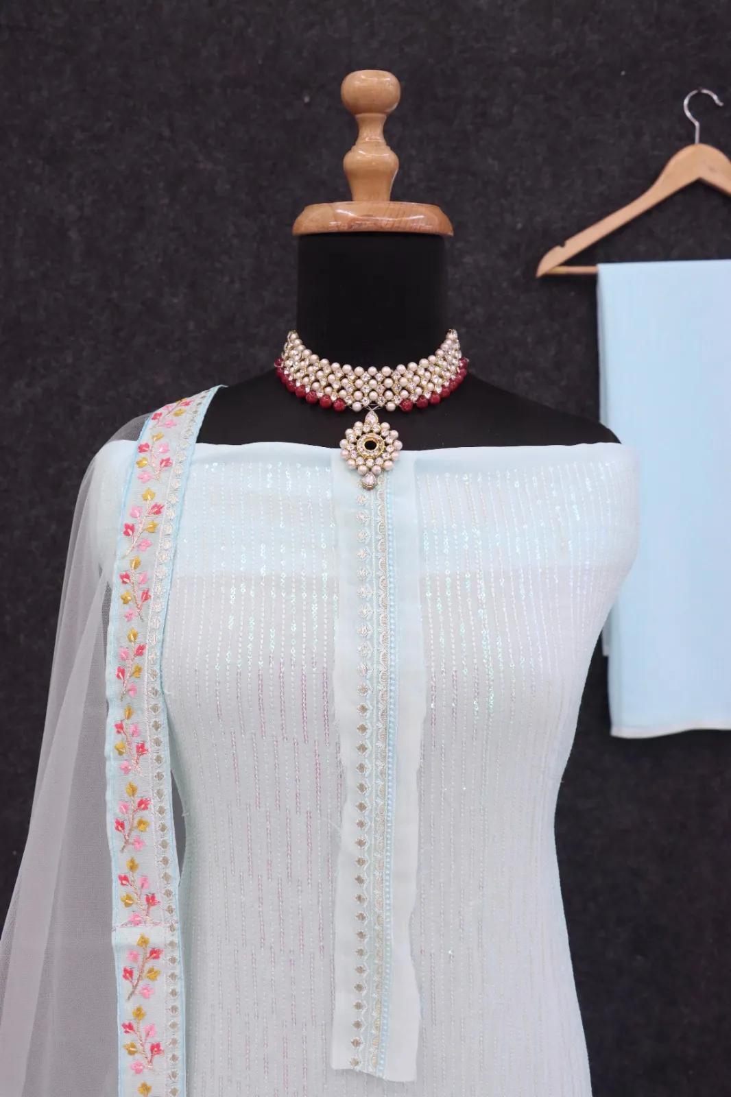 Silk Semi-Stitched Wedding Dress Material with Embroidery - Image 14 in Surat