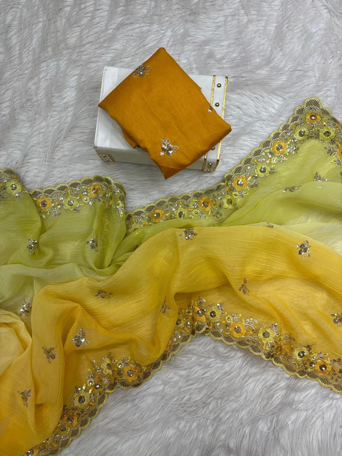 Embroidered Velvet Premium Saree - Image 10 in Surat