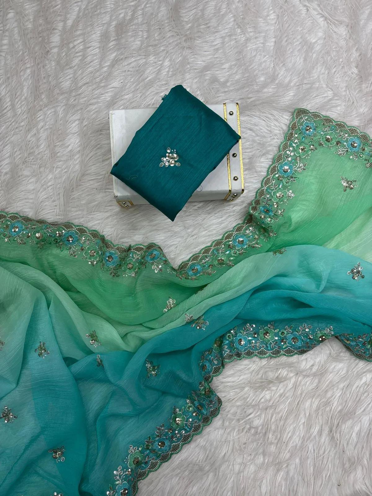 Embroidered Velvet Premium Saree - Image 3 in Surat