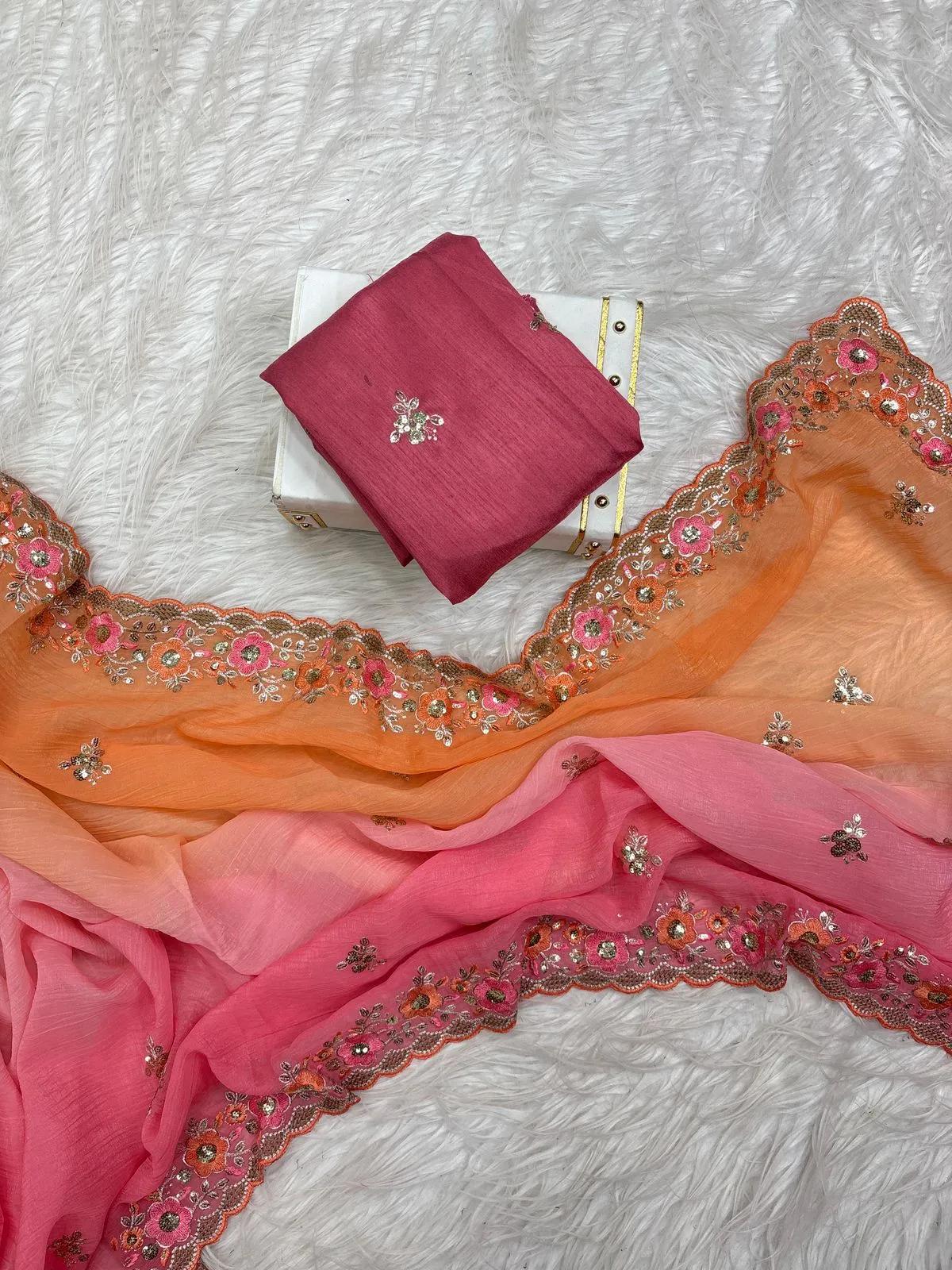 Embroidered Velvet Premium Saree - Image 11 in Surat