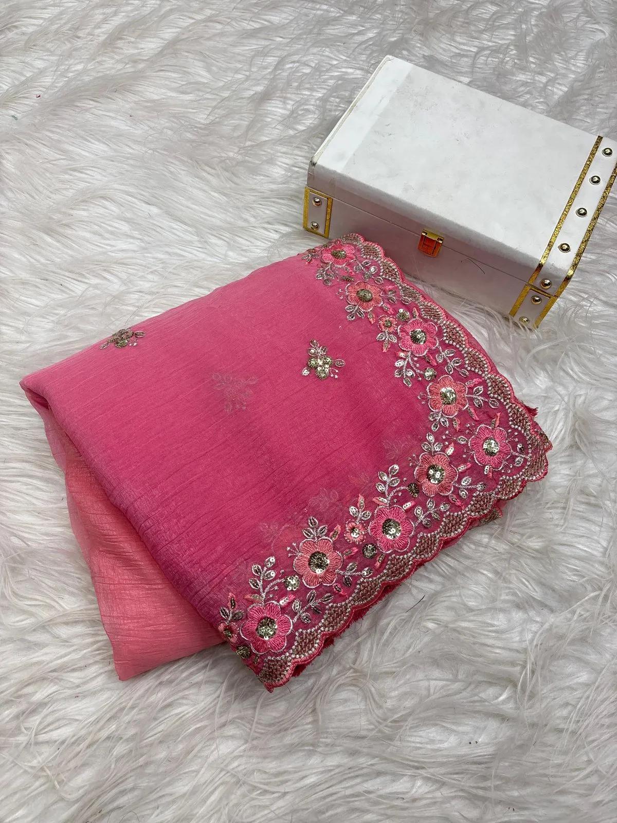 Embroidered Velvet Premium Saree - Image 7 in Surat