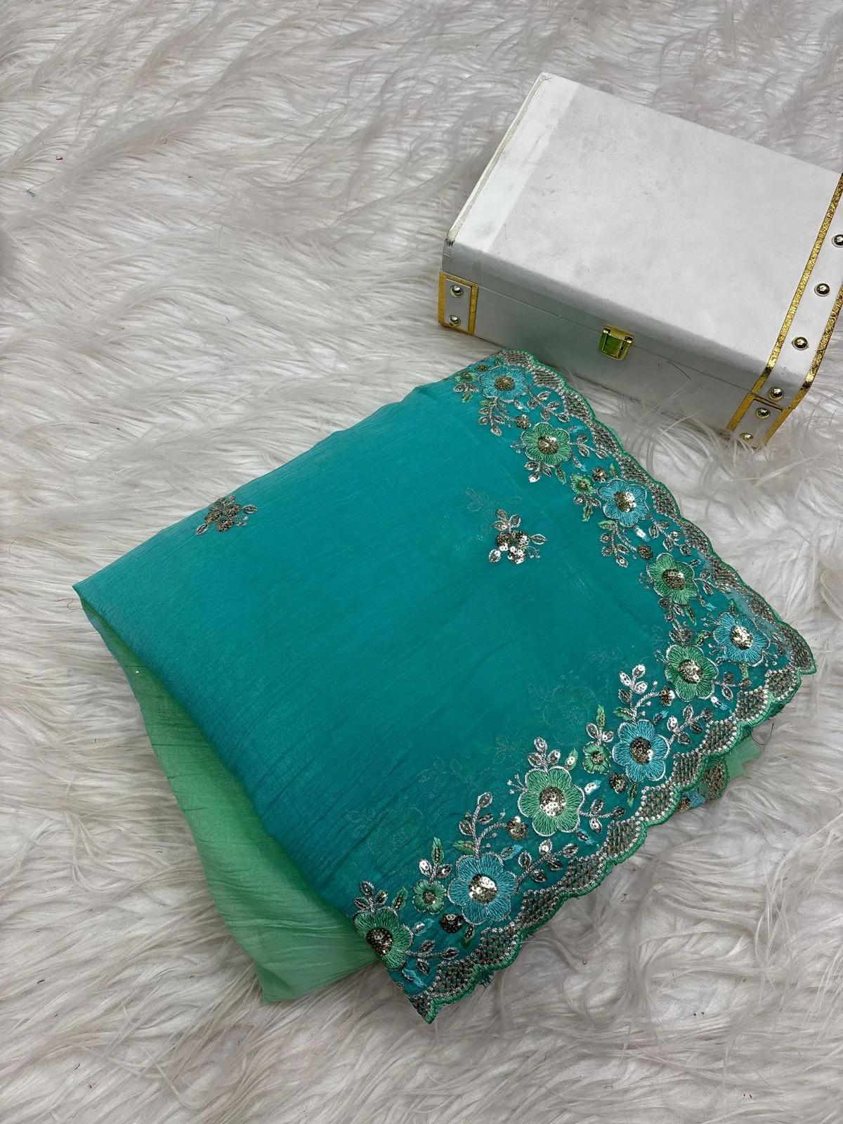 Embroidered Velvet Premium Saree - Image 6 in Surat