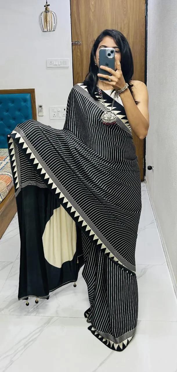 Semi Gajji Silk Saree with Ajrakh Bandhej Print Work - Image 70 in Surat