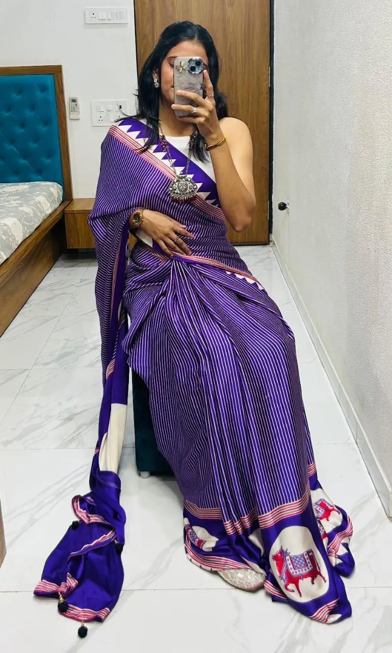 Semi Gajji Silk Saree with Ajrakh Bandhej Print Work - Image 73 in Surat