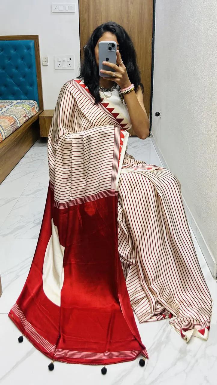 Semi Gajji Silk Saree with Ajrakh Bandhej Print Work - Image 22 in Surat