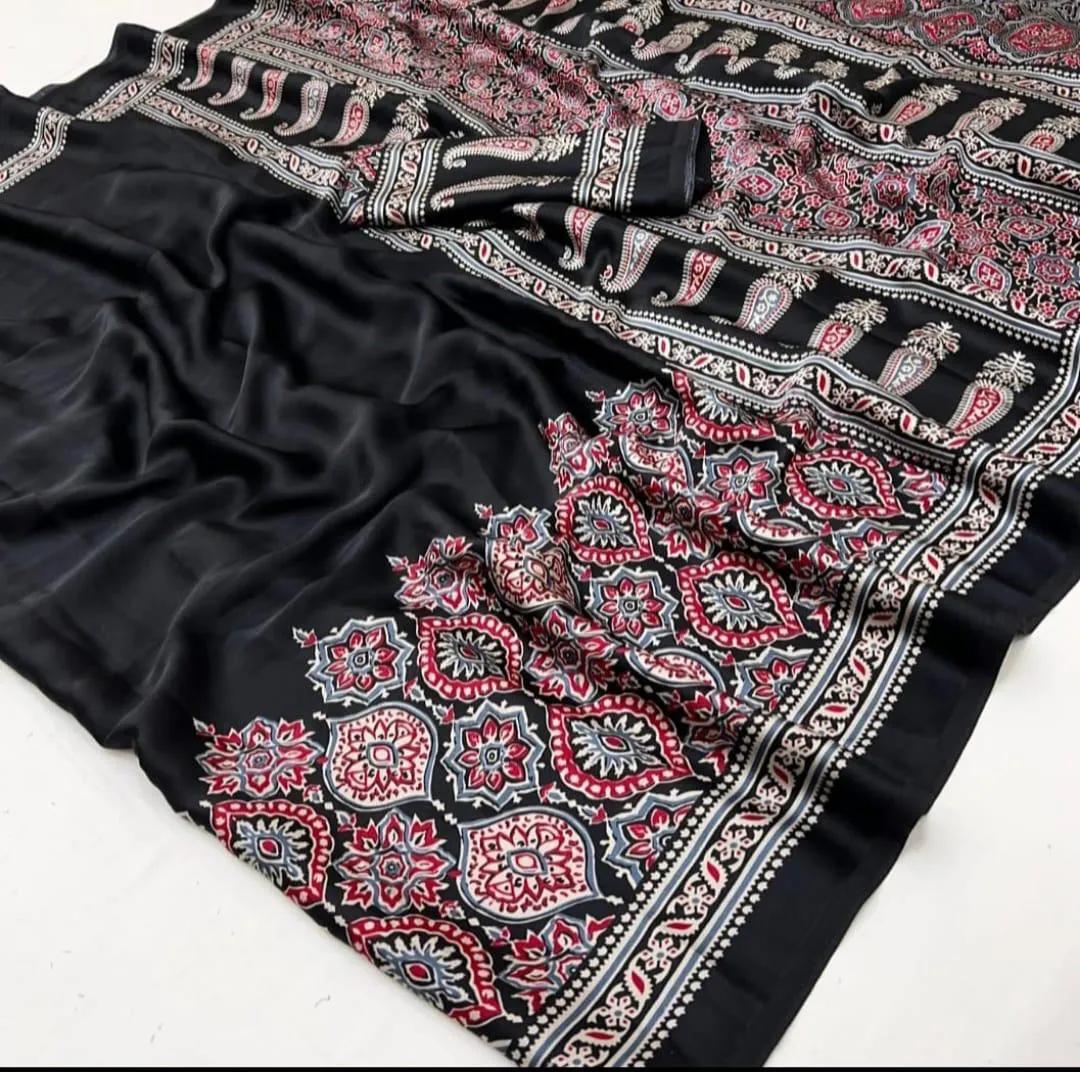 Semi Gajji Silk Saree with Ajrakh Bandhej Print Work - Image 74 in Surat