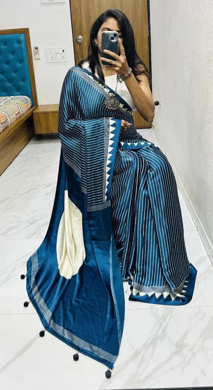 Semi Gajji Silk Saree with Ajrakh Bandhej Print Work - Image 29 in Surat
