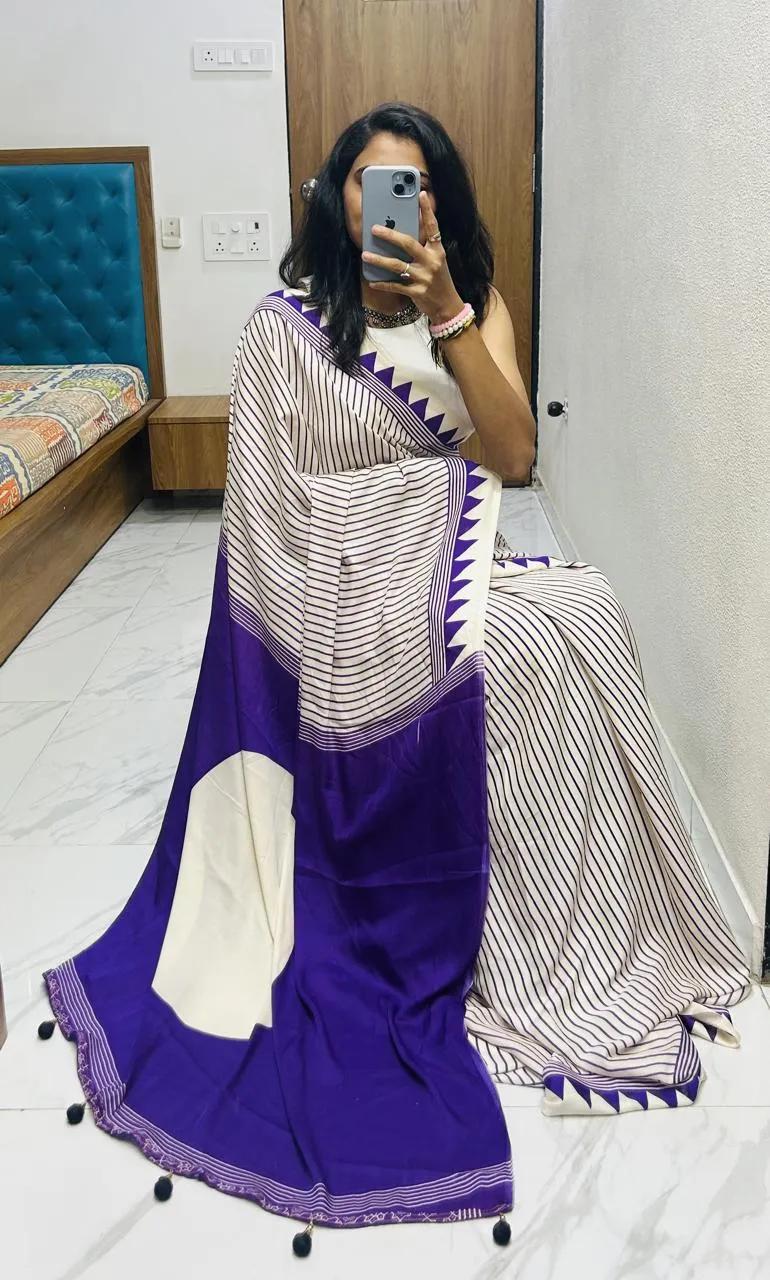 Semi Gajji Silk Saree with Ajrakh Bandhej Print Work - Image 40 in Surat