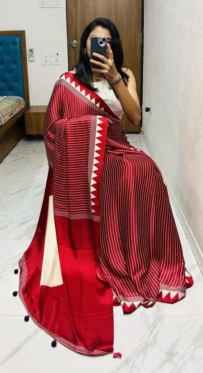 Semi Gajji Silk Saree with Ajrakh Bandhej Print Work - Image 44 in Surat