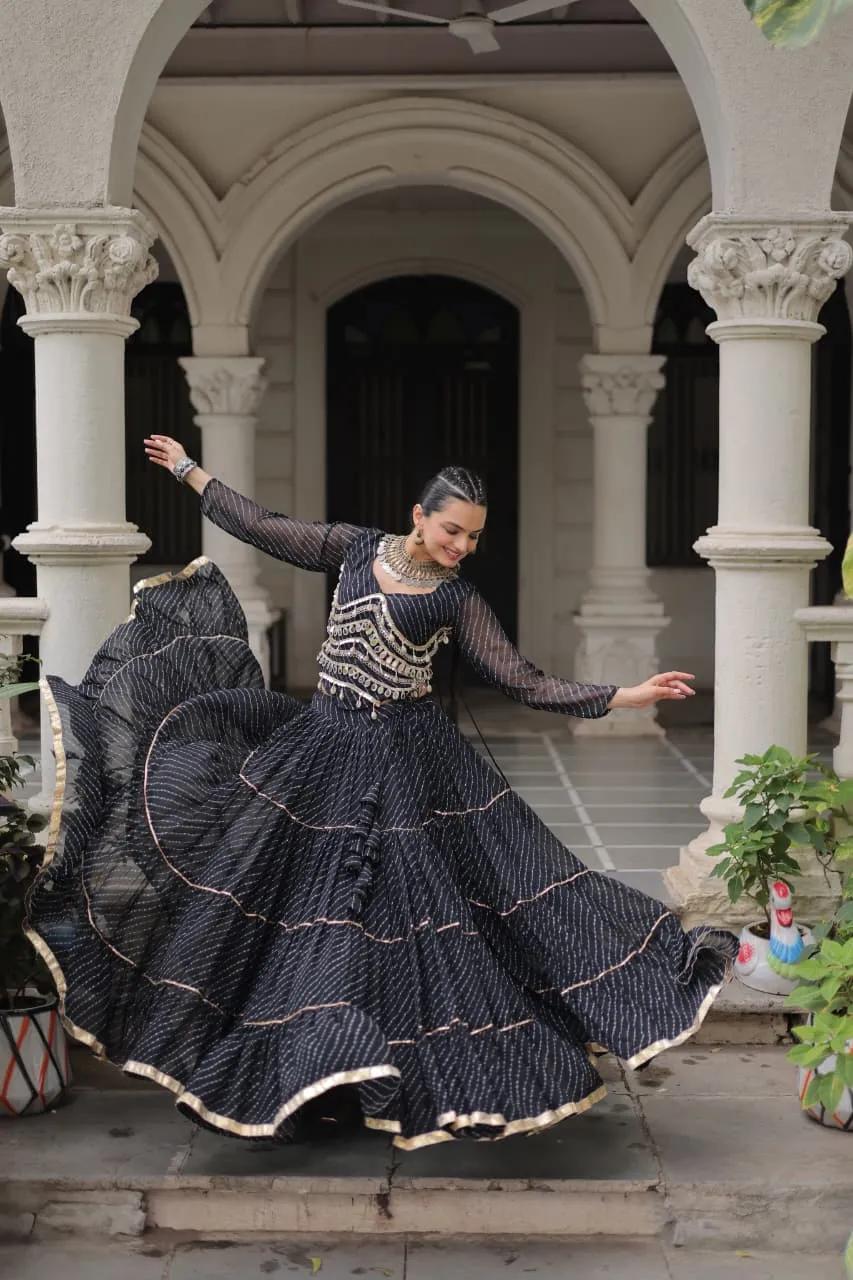 Designer Leheriya Print Navratri Lehenga Choli with Gota Patti - Image 3 in Surat