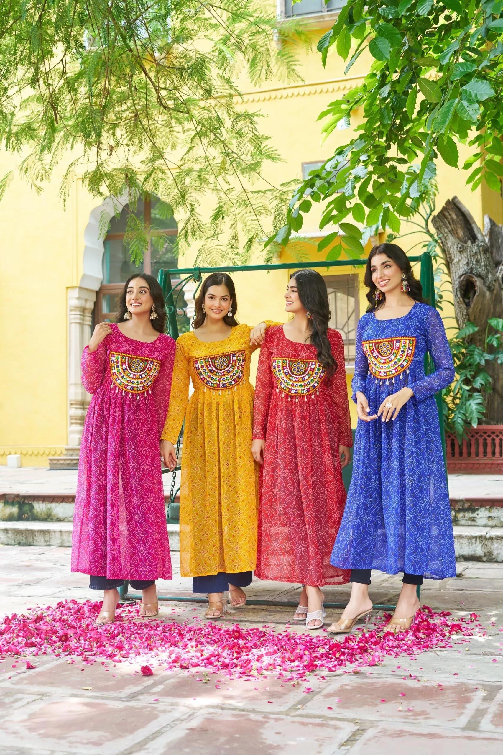 Buy Bandhej Print Kurti with Kutchi Patchwork Navratri Wear in Surat | Reseller Bazzar