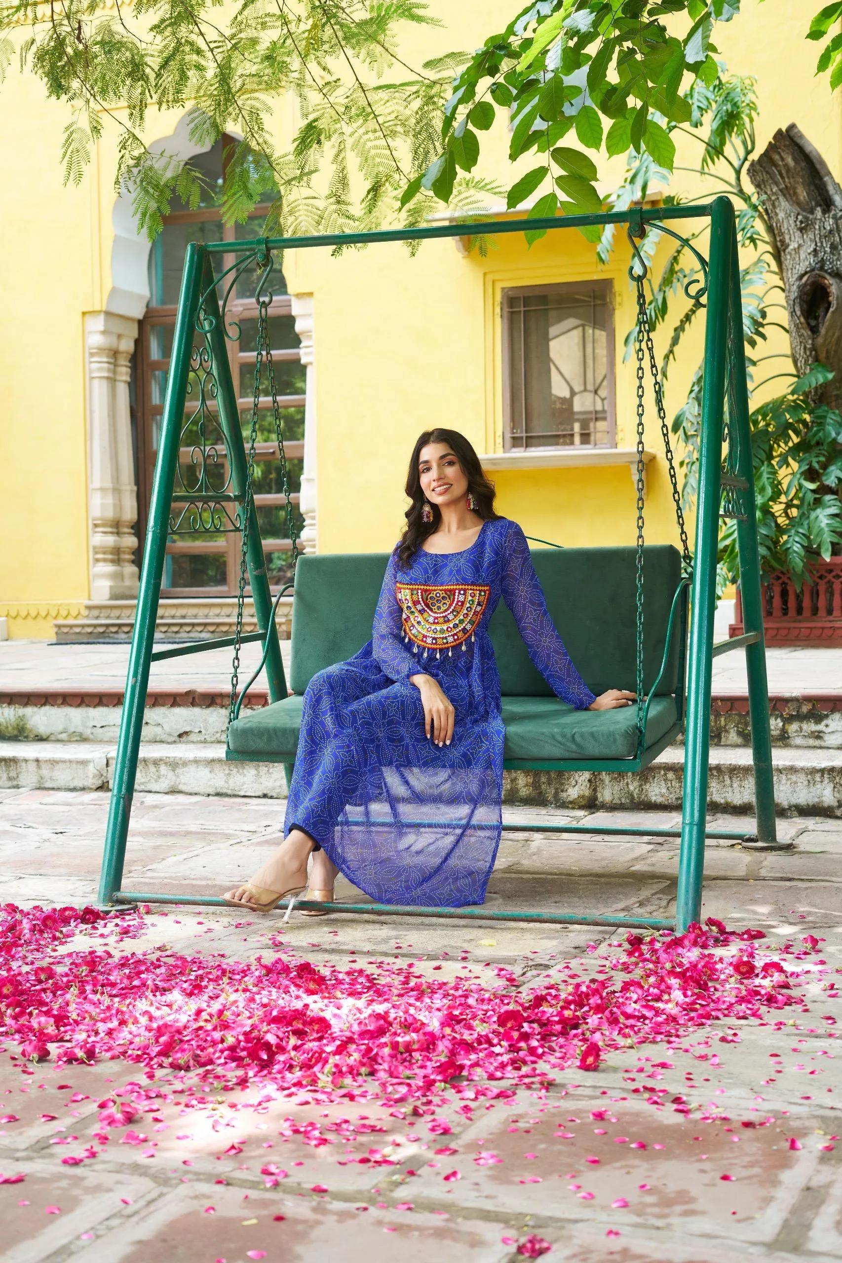 Bandhej Print Kurti with Kutchi Patchwork Navratri Wear - Image 9 in Surat