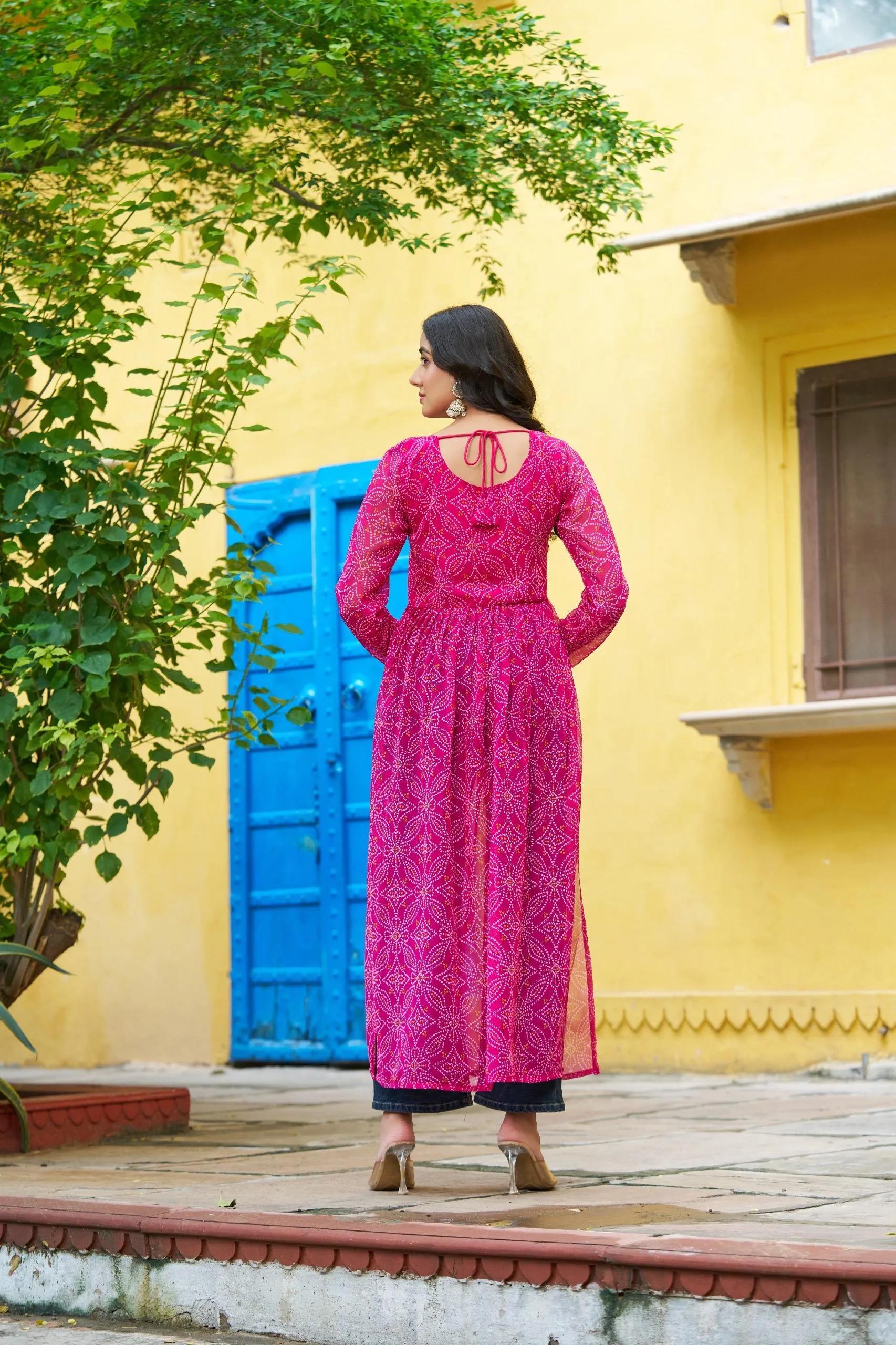 Bandhej Print Kurti with Kutchi Patchwork Navratri Wear - Image 23 in Surat