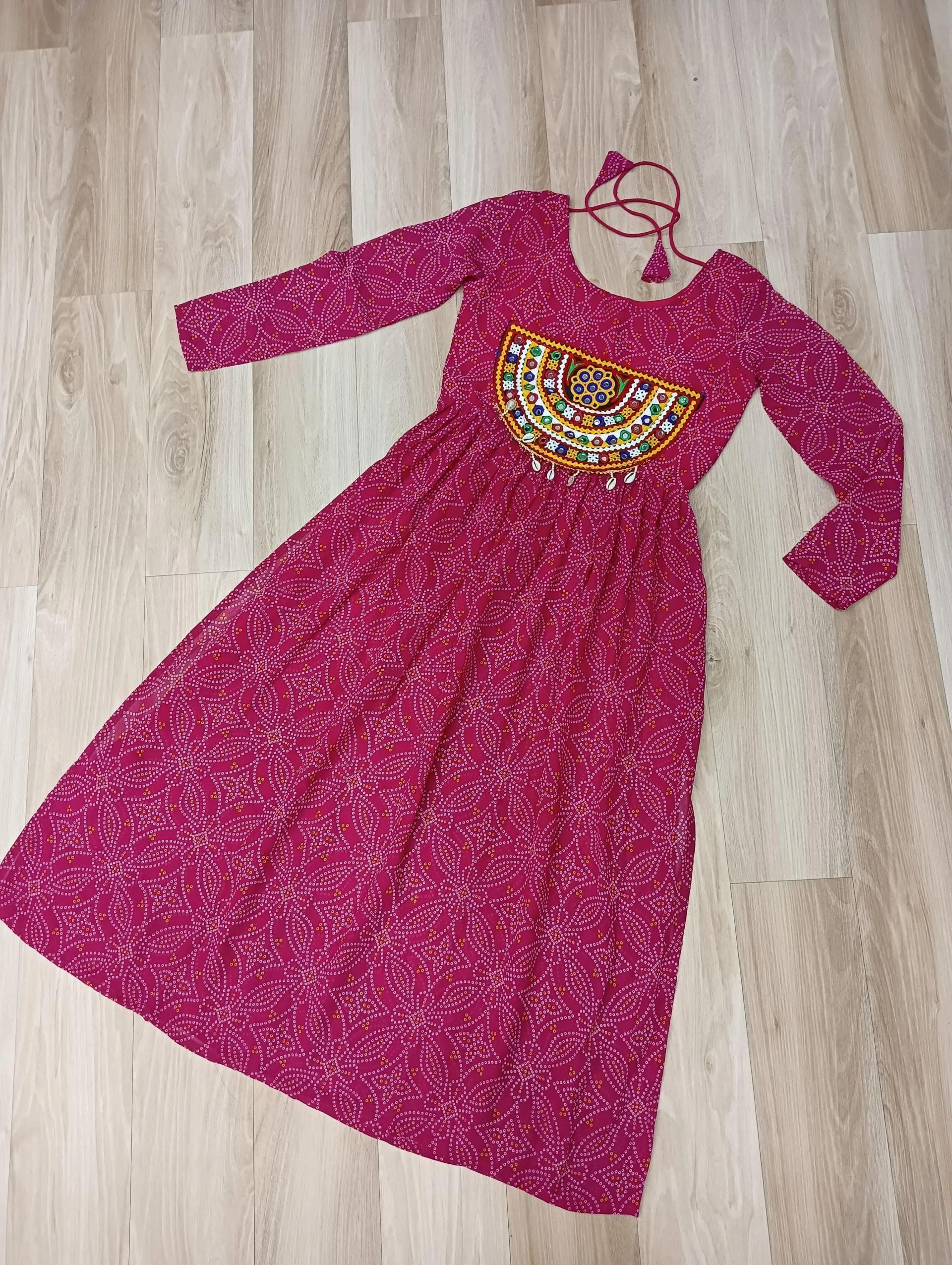 Bandhej Print Kurti with Kutchi Patchwork Navratri Wear - Image 12 in Surat