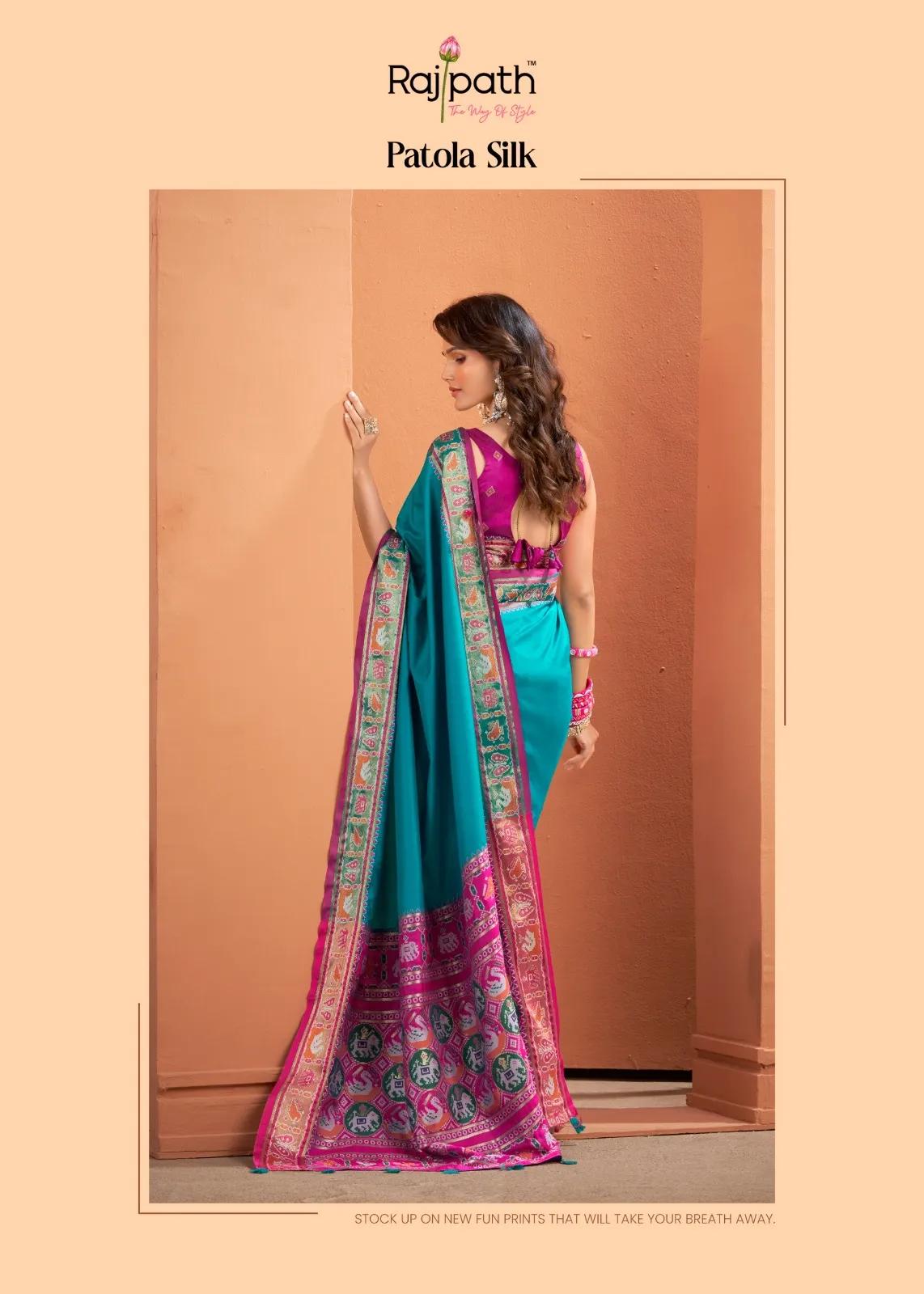 Silk Saree with Patola Weaving Pallu and Contrast Blouse - Image 10 in Surat