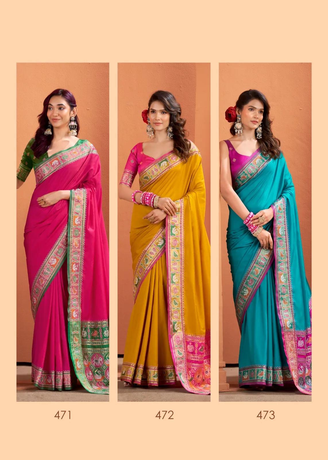 Silk Saree with Patola Weaving Pallu and Contrast Blouse - Image 14 in Surat