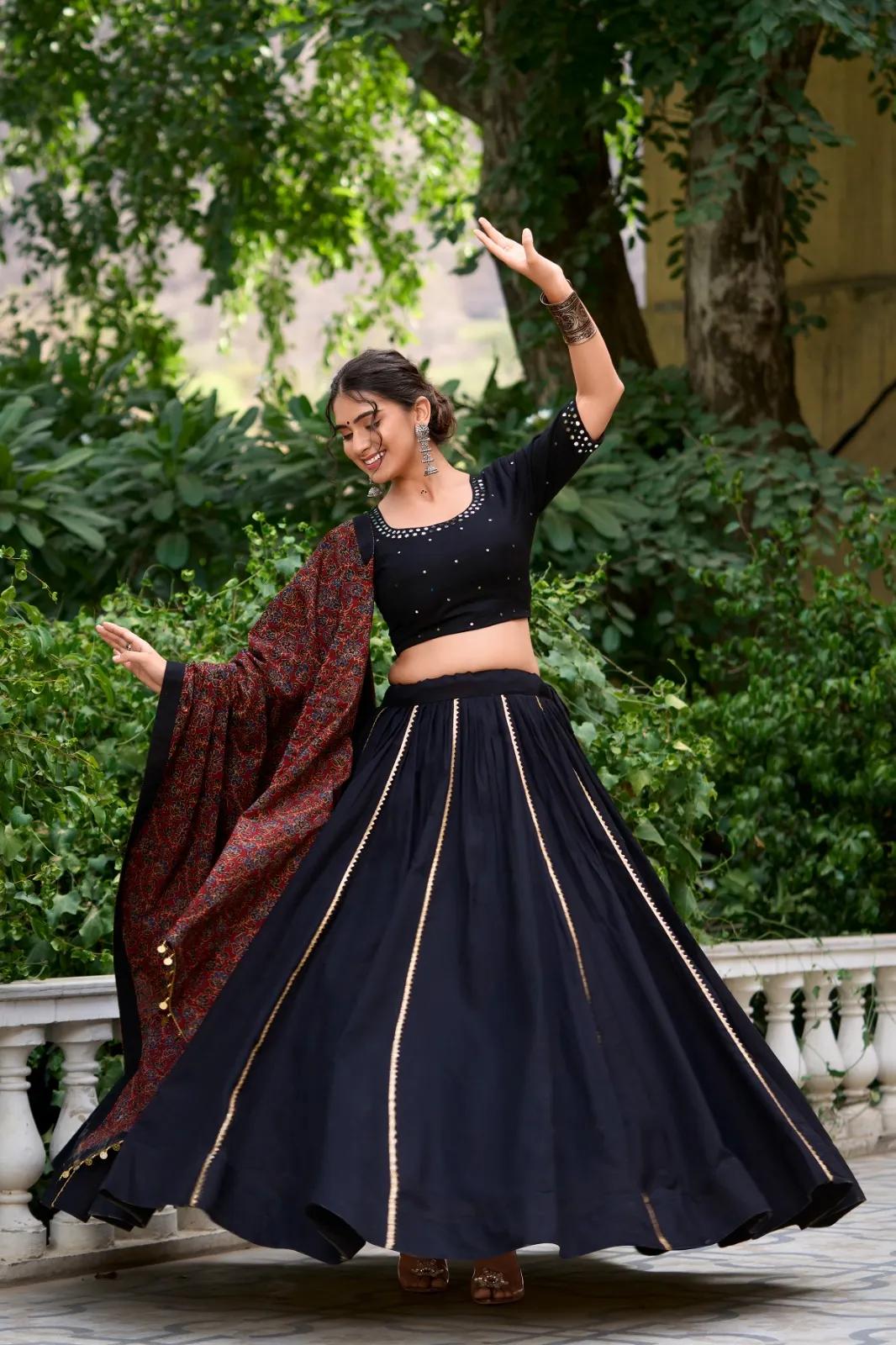 Navratri Pure Cotton Lehenga Choli with Gota Patti & Mirror Work - Image 2 in Surat