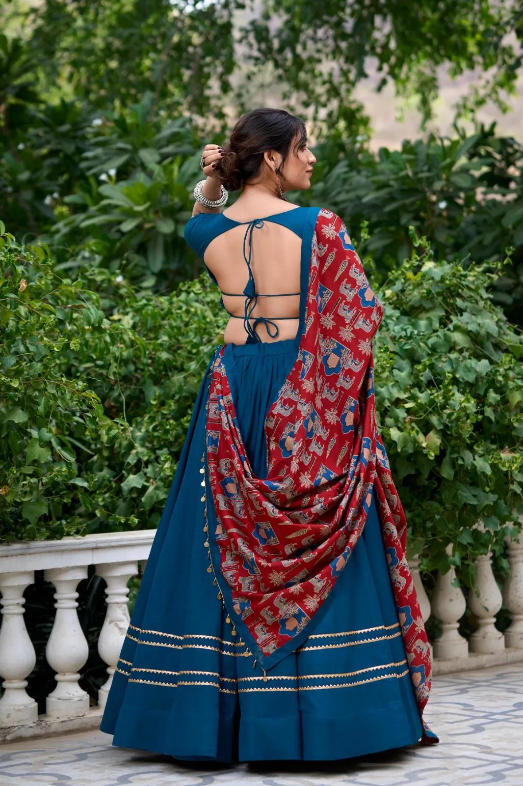 Navratri Pure Cotton Lehenga Choli with Gota Patti & Mirror Work - Image 6 in Surat