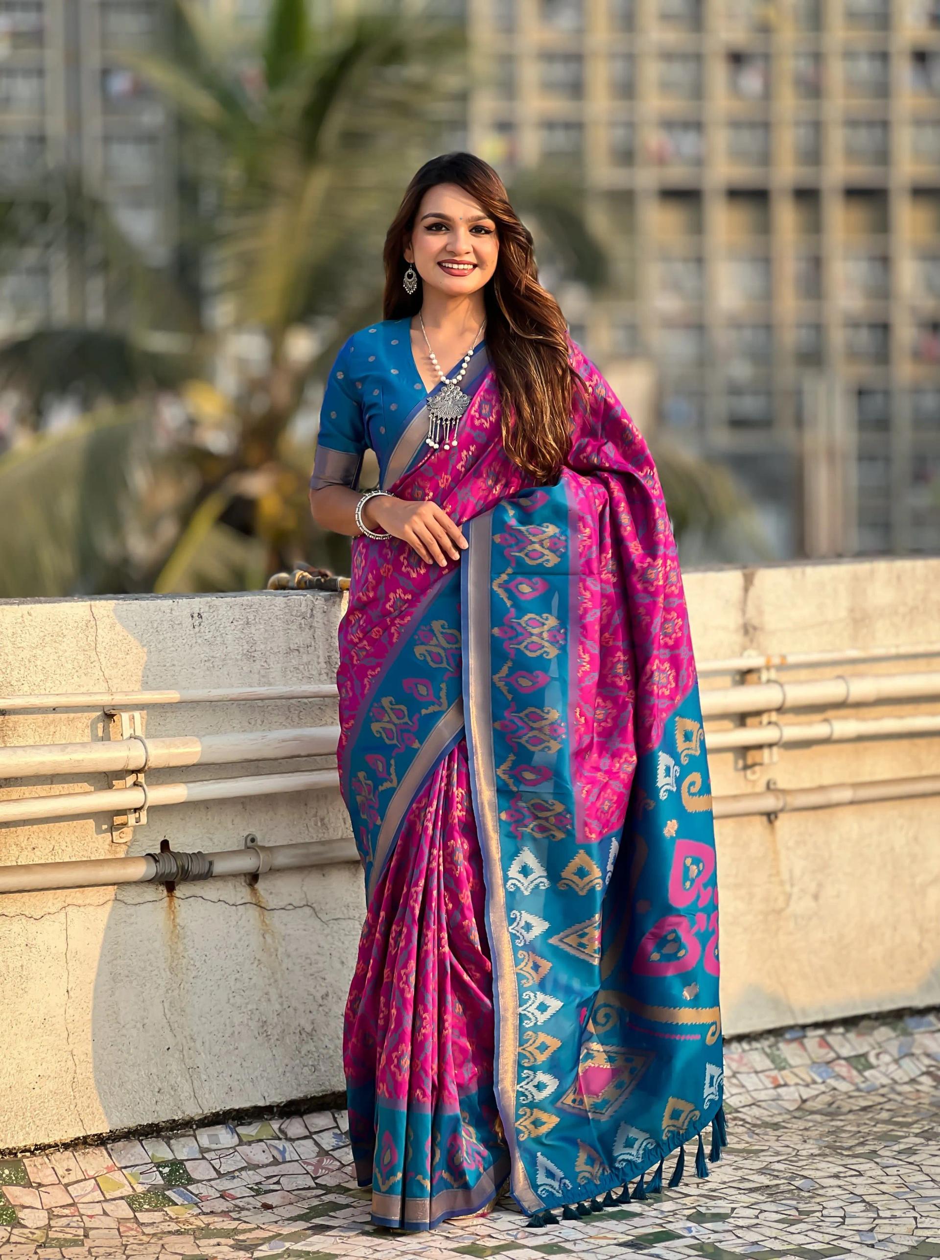 Satrangi Ikkat Patola Silk Saree with Zari Woven Pallu - Image 15 in Surat