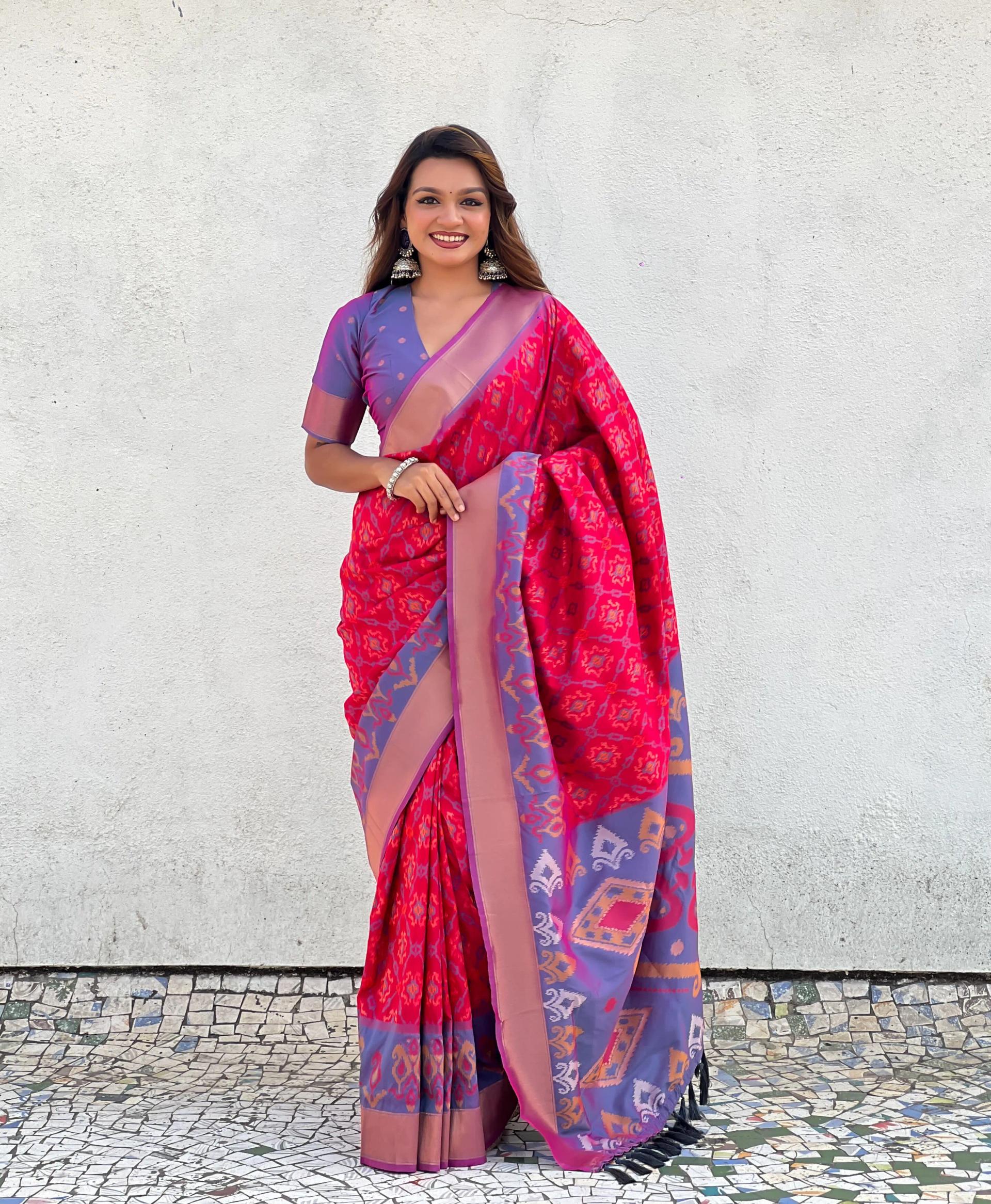 Satrangi Ikkat Patola Silk Saree with Zari Woven Pallu - Image 3 in Surat