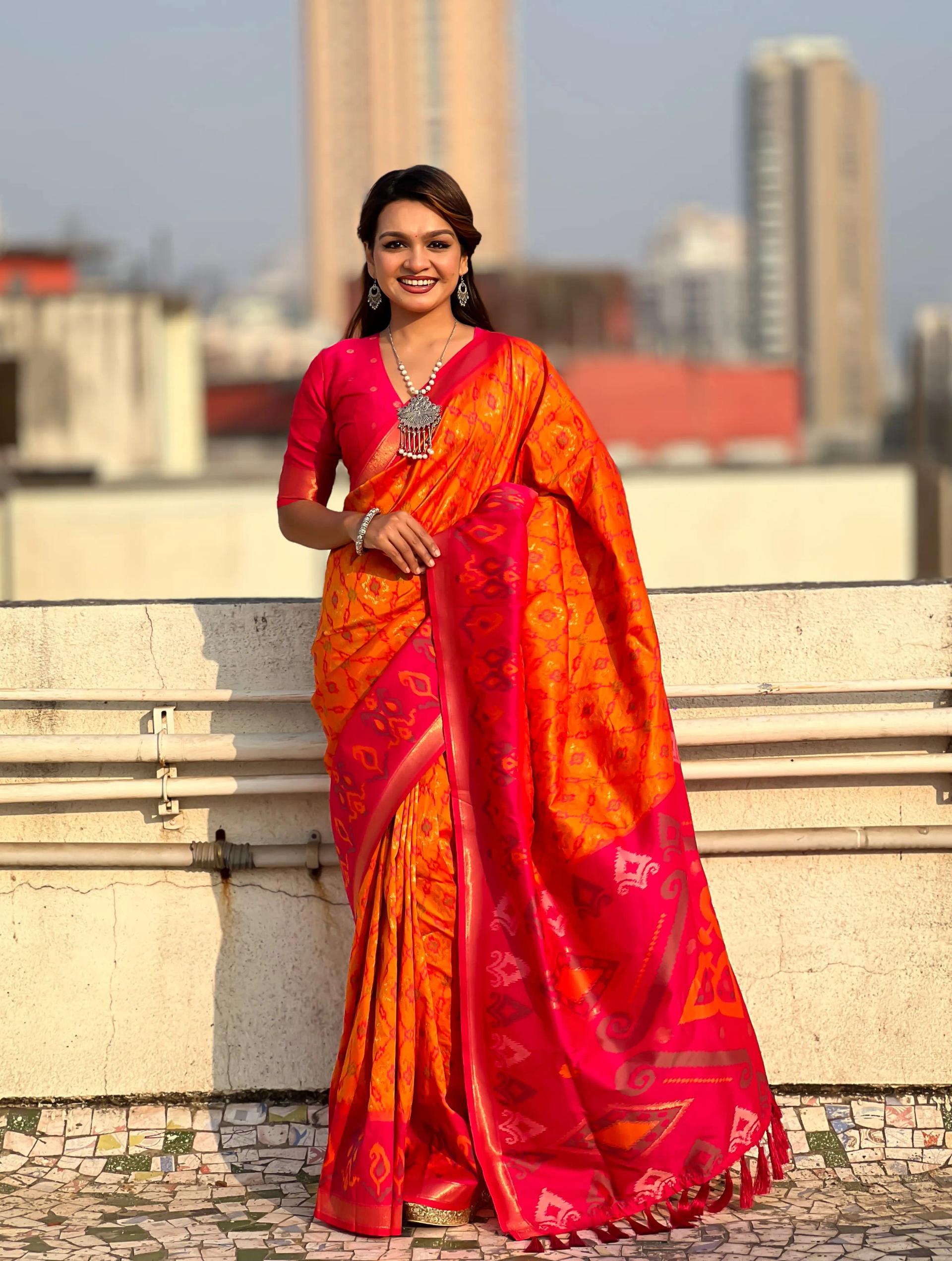 Satrangi Ikkat Patola Silk Saree with Zari Woven Pallu - Image 14 in Surat