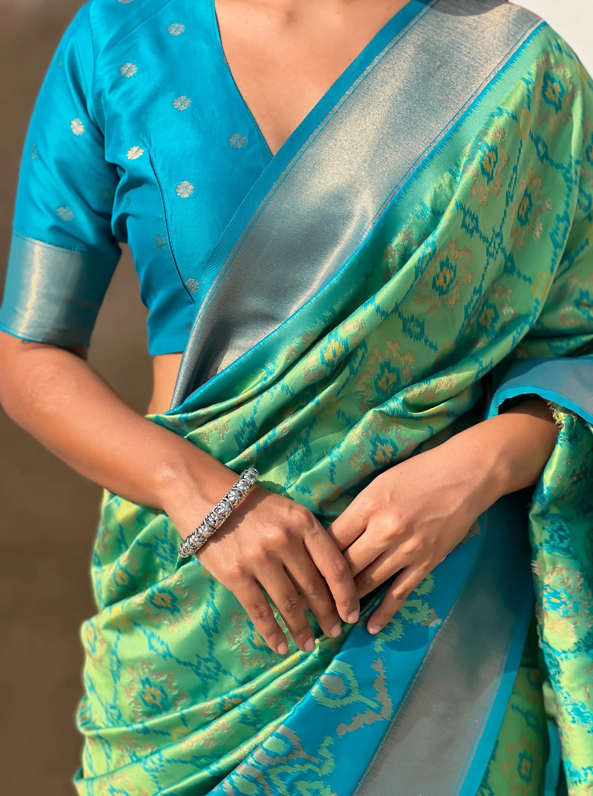 Satrangi Ikkat Patola Silk Saree with Zari Woven Pallu - Image 9 in Surat