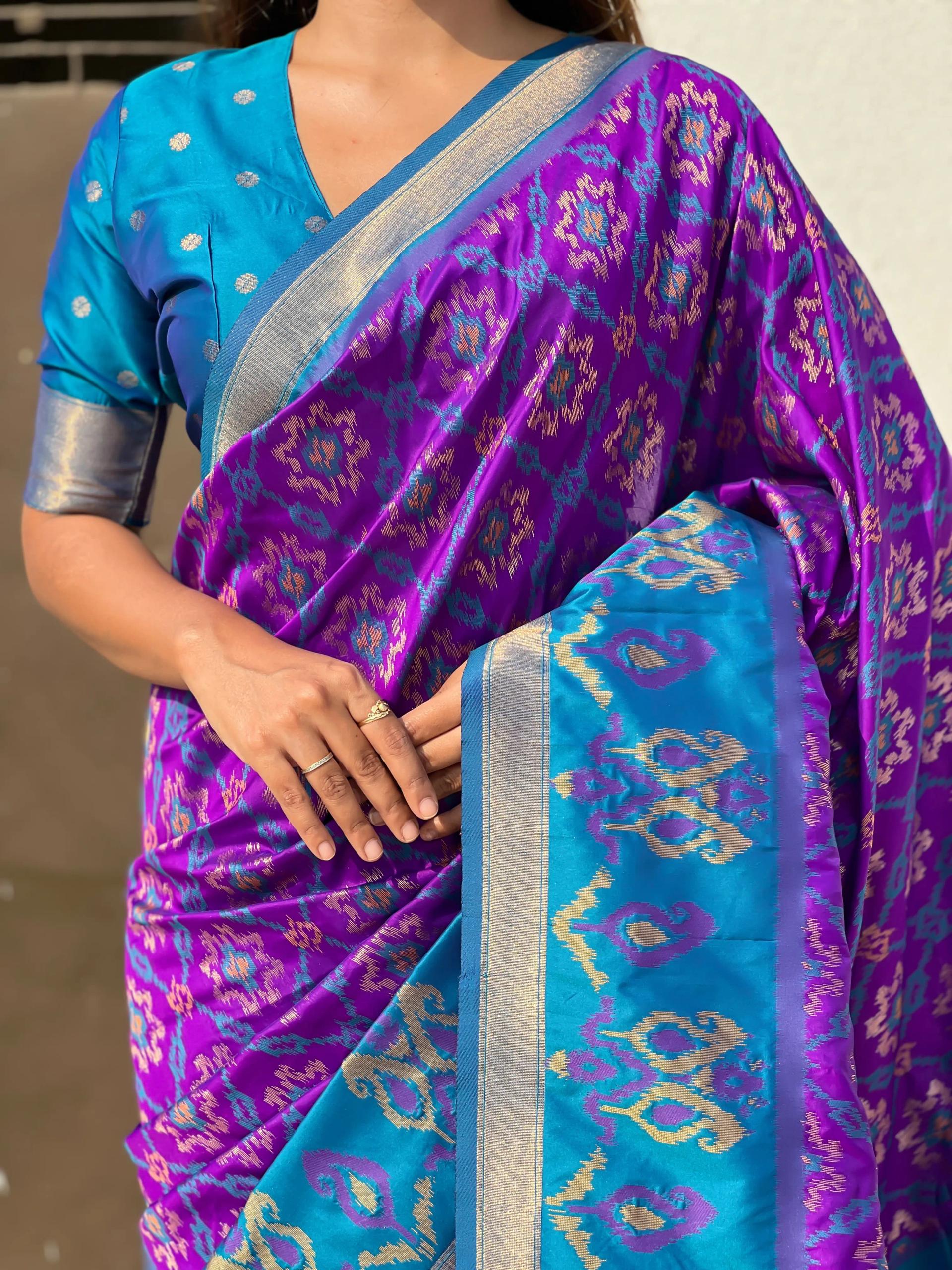 Satrangi Ikkat Patola Silk Saree with Zari Woven Pallu - Image 11 in Surat