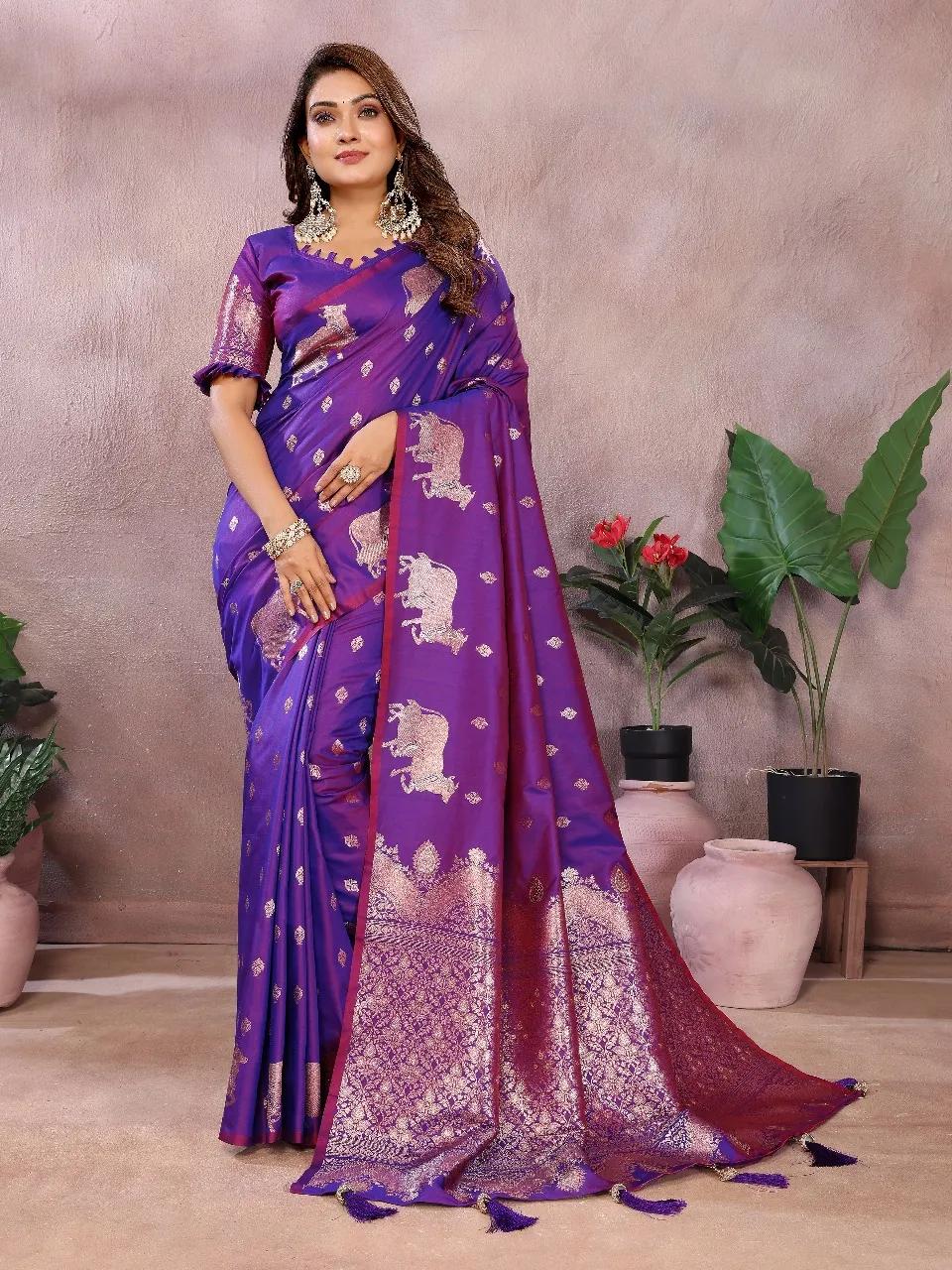 Pure Banarasi Silk Saree with Soft Gala Weaving Work - Image 2 in Surat
