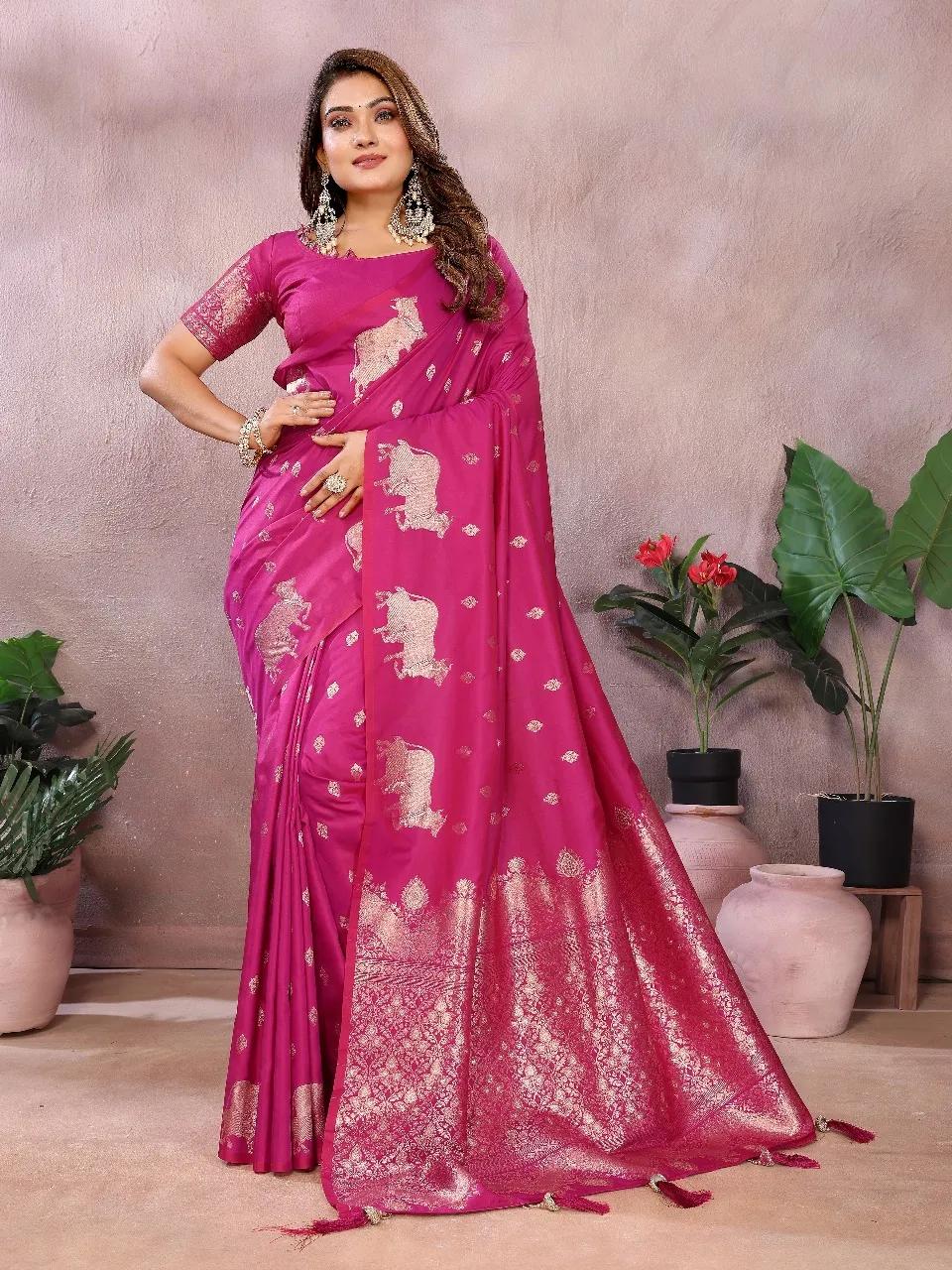Pure Banarasi Silk Saree with Soft Gala Weaving Work - Image 6 in Surat