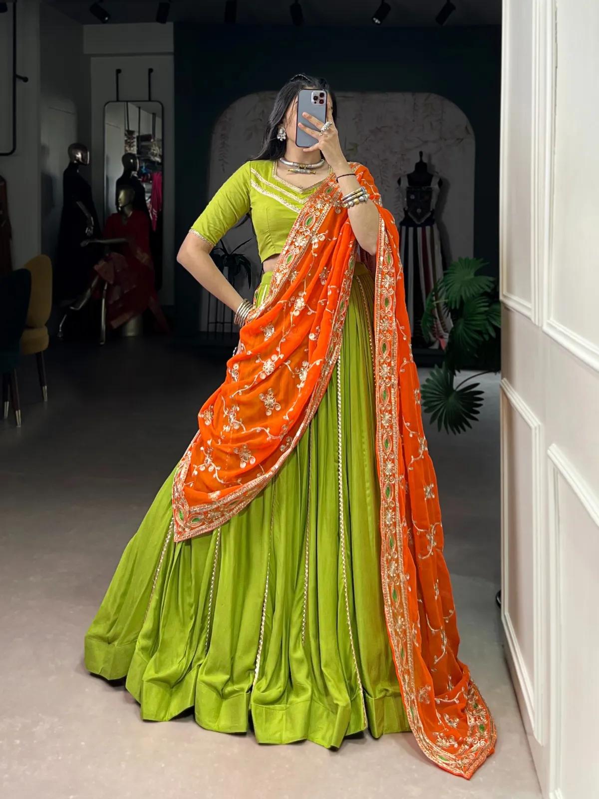 Navratri Rayon Lehenga Choli with Lace Work for Garba - Image 3 in Surat