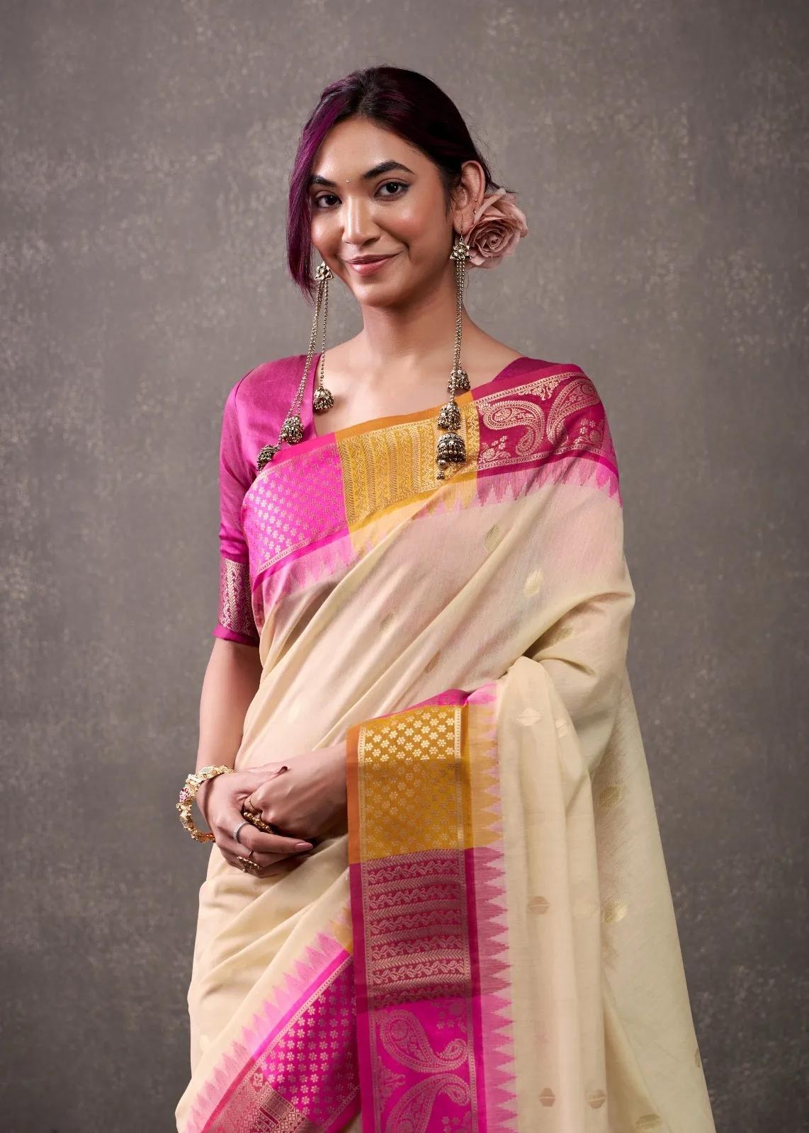 Tuti Fruti Modal Cotton Saree with Rainbow Weaving - Premium - Image 21 in Surat