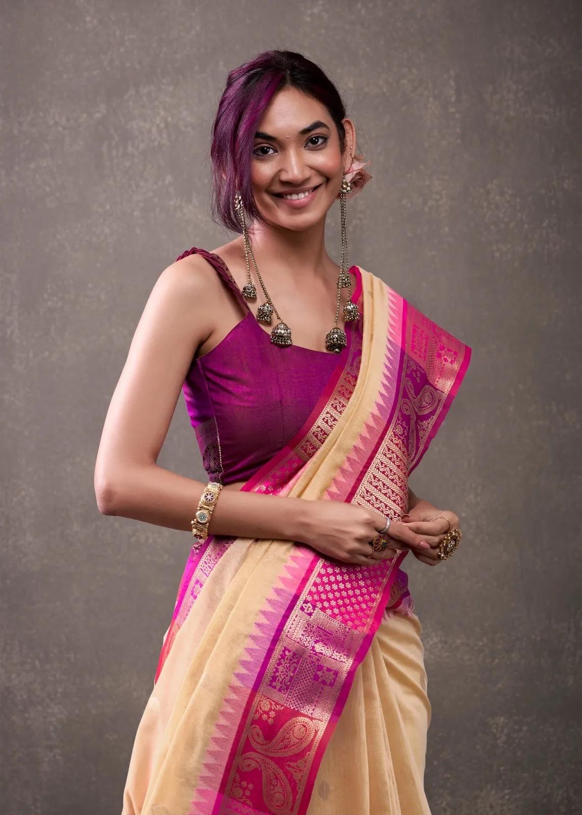 Tuti Fruti Modal Cotton Saree with Rainbow Weaving - Premium - Image 20 in Surat