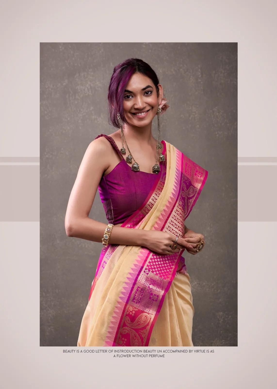 Tuti Fruti Modal Cotton Saree with Rainbow Weaving - Premium - Image 17 in Surat
