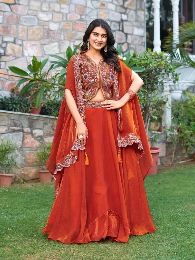 Sharara Skirt Lehenga Outfit, Heavy Embroidery Ethnic Wear - Image 11 in Surat