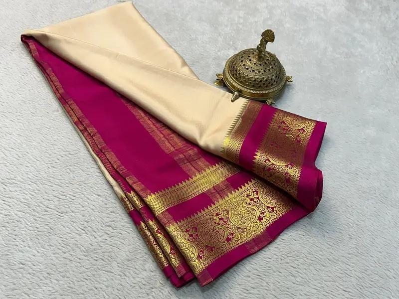 Pure Semi Crepe Mysore Silk Saree, Traditional Elegance - Image 9 in Hyderabad