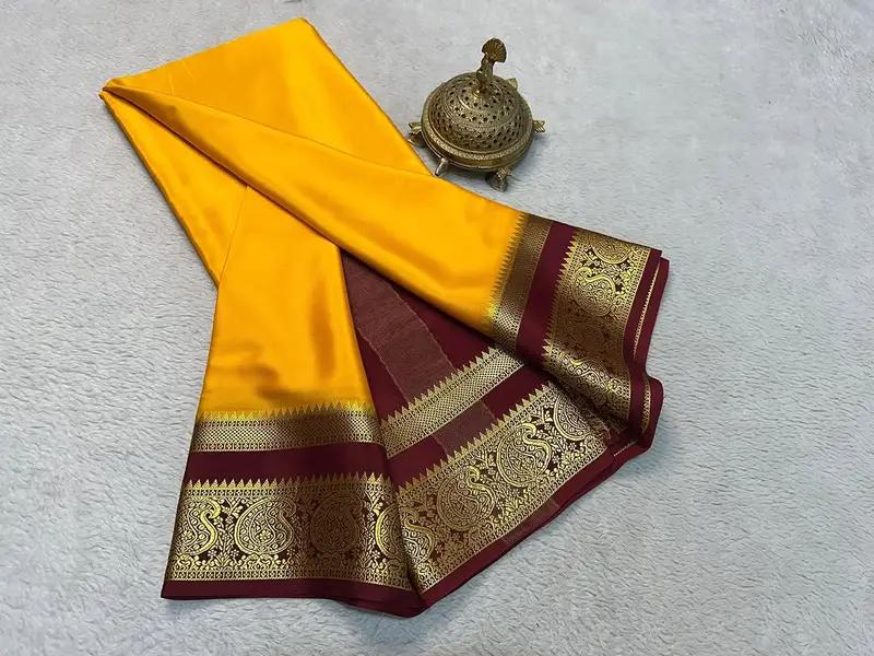 Pure Semi Crepe Mysore Silk Saree, Traditional Elegance - Image 6 in Hyderabad