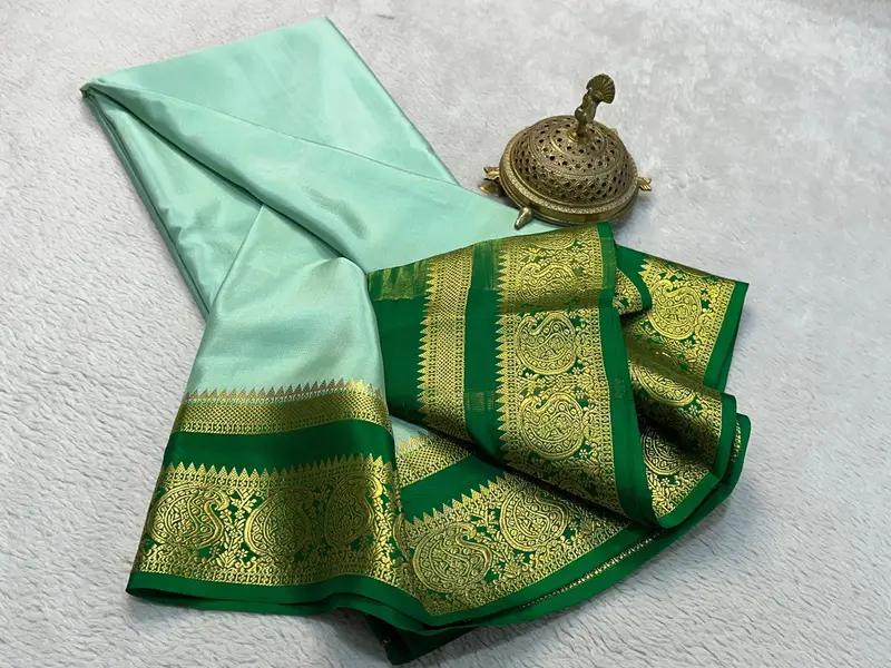 Pure Semi Crepe Mysore Silk Saree, Traditional Elegance - Image 4 in Hyderabad