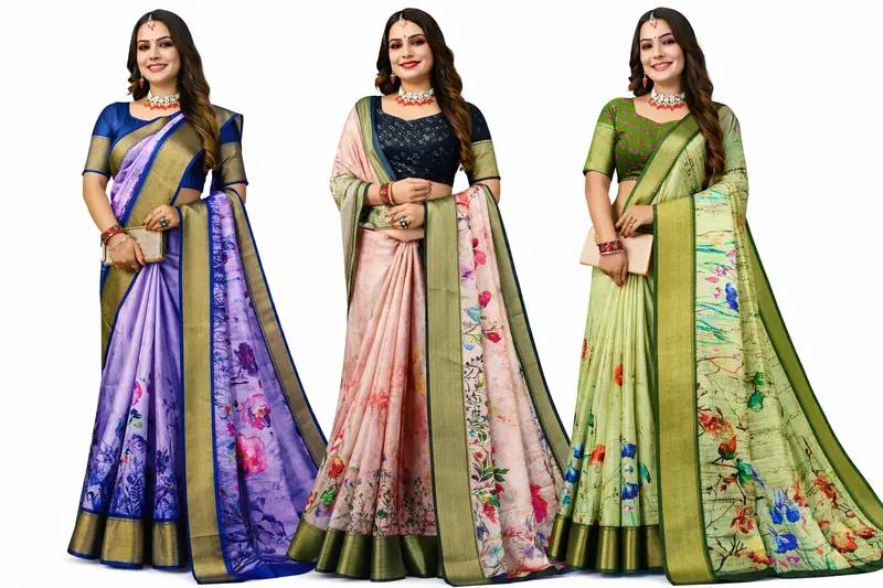 Buy Soft Digital Floral Printed Saree with Contrast Silk Blouse in Hyderabad | Reseller Bazzar