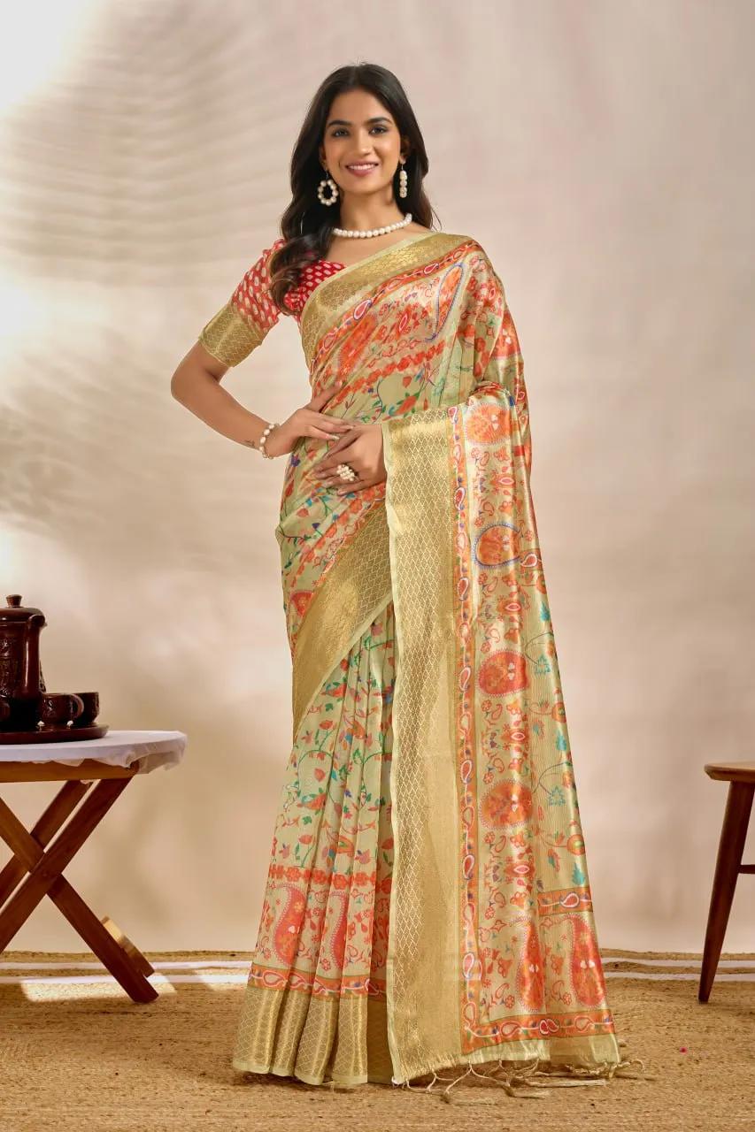 Soft Multicolor Print Silk Saree - Image 6 in Surat