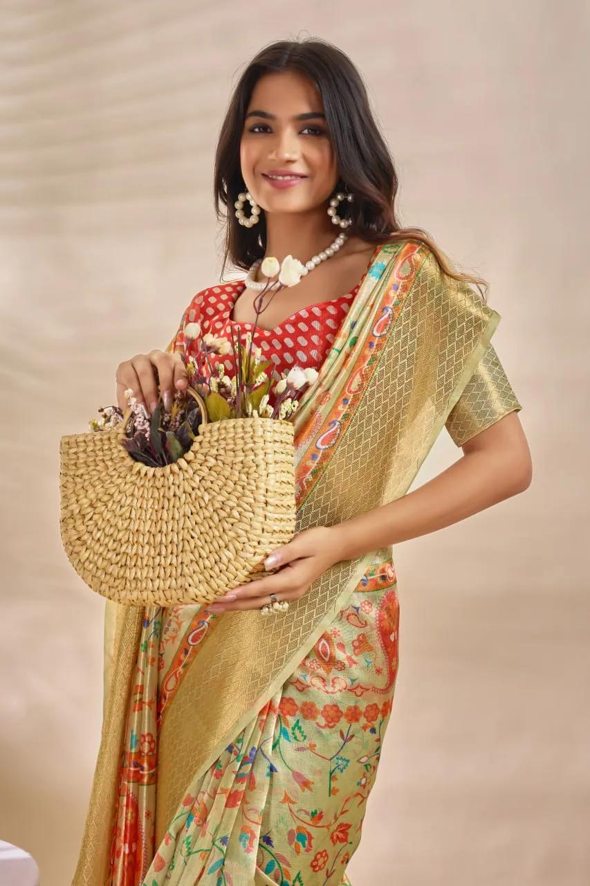 Soft Multicolor Print Silk Saree - Image 8 in Surat