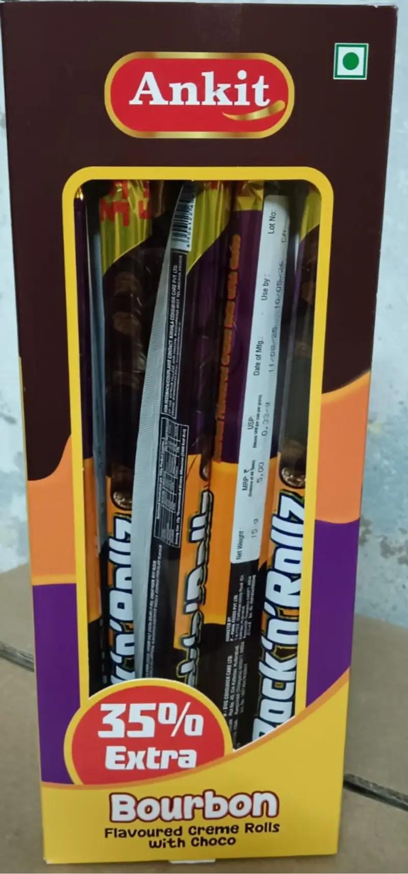 Buy Ankit RocknRollz Choco Bourbon Wafer Rolls - Box of 30 in Hyderabad for 120 - See photos and details