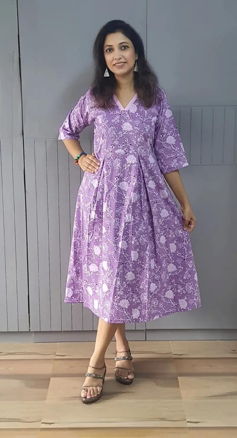 Pure Cotton A-Line One Piece Dress for Women - Casual - Image 7 in Surat