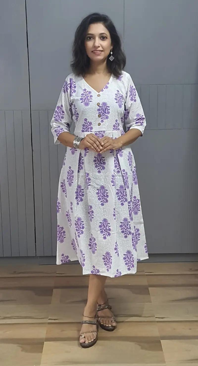 Pure Cotton A-Line One Piece Dress for Women - Casual - Image 11 in Surat