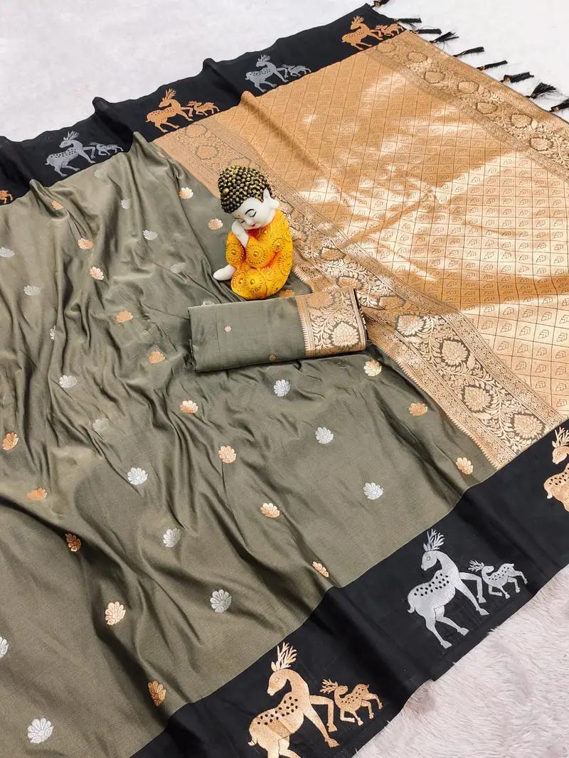 Premium Banarasi Zari Work Soft Silk Saree for Weddings - Image 2 in Hyderabad