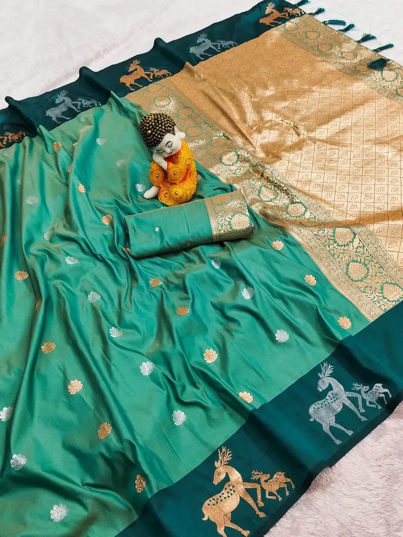Premium Banarasi Zari Work Soft Silk Saree for Weddings - Image 7 in Hyderabad