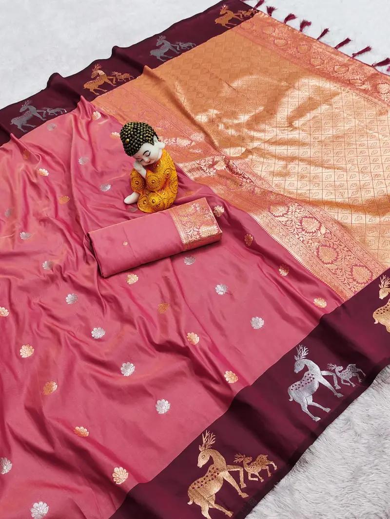 Premium Banarasi Zari Work Soft Silk Saree for Weddings - Image 5 in Hyderabad