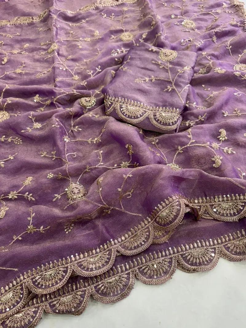 Moss Chiffon Saree with Multi Sequence Embroidery and Blouse - Image 2 in Hyderabad