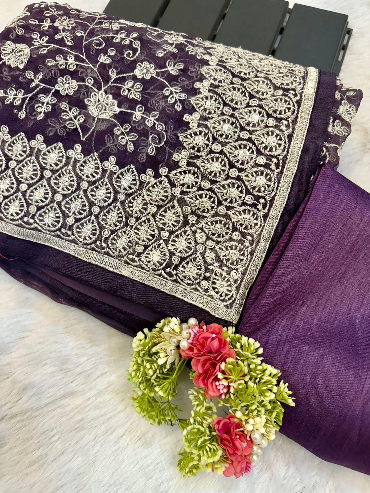 Buy Silk Fabric Chikankari Work With Silk Saree in Surat - Reseller Bazzar